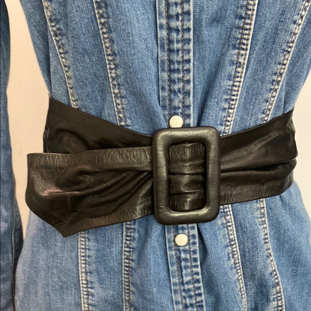 Dark Brown Leather WIDE Belt with Square Buckle